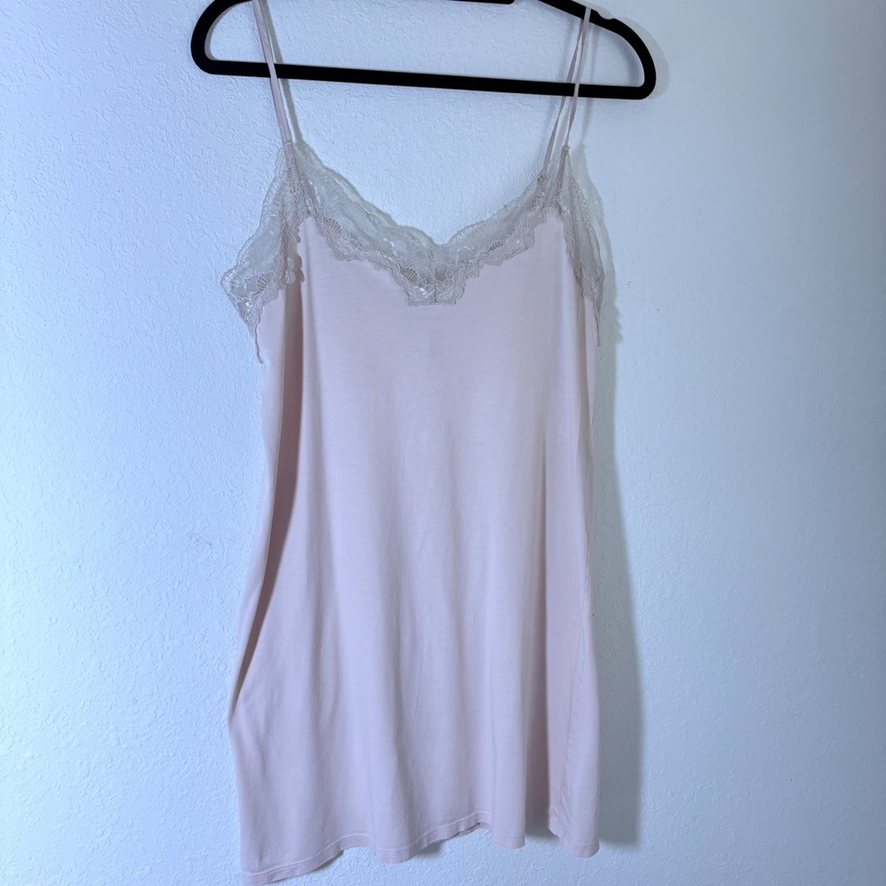 Victoria's Secret Chemise slip XS Pink Excellent Lace Trim Cotton  Straps